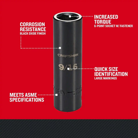 CRAFTSMAN Deep Impact Socket, SAE, 1/2-Inch Drive, 9/16-Inch (CMMT15998)