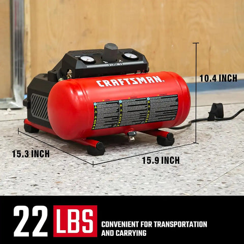 CRAFTSMAN 1.5 Gallon 3/4HP Oil-Free Portable Air Compressor 125PSI | Lightweight, 1.5 CFM @ 90 PSI, Fast Fill and Consistent Power, Oil-free Pump, Low Maintenance, Home DIY, Tire Inflation