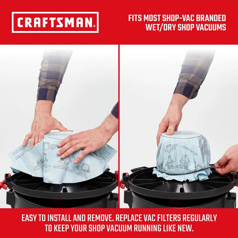 CRAFTSMAN CMXZVBE38766 Wet Dry Shop Vacuum Dry Filters with Band | Reusable, Dry Only Filters for Most Shop-Vac Branded Shop Vacuums, 3-Pack