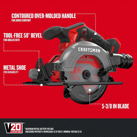 CRAFTSMAN V20 Cordless 6-Tool Combo Kit With Two 2.0 Ah Batteries and Charger (CMCK601D2)