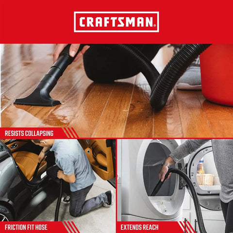 CRAFTSMAN CMXZVBE38762 1-1/4 in. x 6 ft. Friction Fit Wet Dry Vacuum Hose | Shop Vacuum Hose Attachment, Fits Most CRAFTSMAN Wet/Dry Vacs with a 2-1/2 inch Drum Inlet, Attaches to 1-1/4 in. Accessories