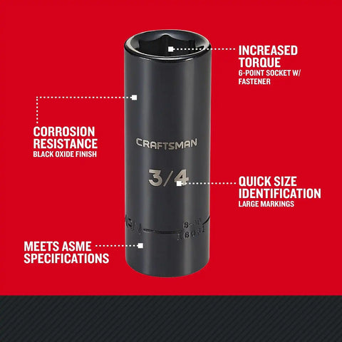 CRAFTSMAN Deep Impact Socket, SAE, 1/2-Inch Drive, 3/4-Inch (CMMT16061)