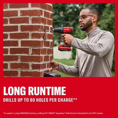 CRAFTSMAN 20V MAX 1/2 Cordless Hammer Drill, Includes Battery (2 Ah), Charger and Double Ended Bit, Variable Speed Power Hammer Drill with LED Light (CMCD712D1)