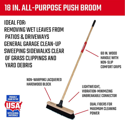 CRAFTSMAN CMXMKIT0080 3-Piece Heavy Duty Cleaning Tool Set with 10 in.All-Surface Wash,12 in. Scrubbing Deck Brush & 18 in. Push Broom, Brown