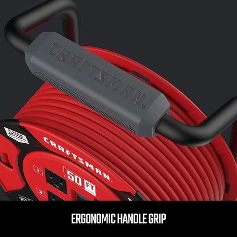 CRAFTSMAN 50 Ft. Retractable Extension Cord Reel, 4 Outlets | 14 AWG SJTW cable, heavy-duty build, ideal for garage or job site power