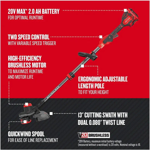 CRAFTSMAN V20 WEEDWACKER Cordless String Trimmer with QUICKWIND, 4 Ah Battery, Charger, and Spool Included (CMCST920M1), Red and Black