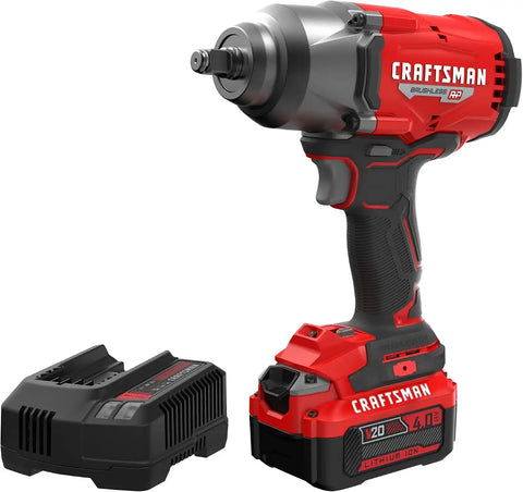 CRAFTSMAN V20 RP Impact Wrench, Cordless, Brushless, High Torque, 1/2 Inch, 4Ah Battery and Charger Included (CMCF940M1)