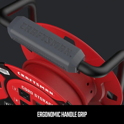 CRAFTSMAN Retractable Extension Cord Reel, 4 Outlets, Cable Management | 14 AWG SJTW cable, heavy-duty construction, organized storage for cords