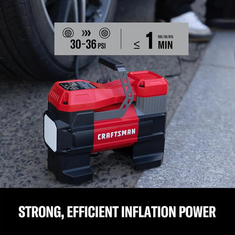 CRAFTSMAN Portable 12V Tire Inflator with Digital Gauge & Auto Shut-Off | 150 PSI Air Compressor with LED Light and 12V DC Car Plug Compact Air Pump for Car Tires, Bikes & Sports Equipment
