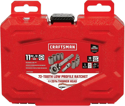 CRAFTSMAN Mechanics Tool Set, SAE, 1/4 Inch Drive, 11 Piece, 90-Tooth (CMMT34870)