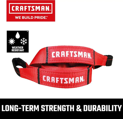 CRAFTSMAN 2" x 20' Tow Recovery Strap with Loop Ends | 9,000 lbs Break Strength, Weather-Resistant Strap, Reinforced Looped Ends, Emergency Flat Terrain Tow and Recovery Solution