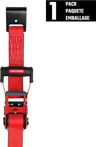 CRAFTSMAN 2" x 27' x 10,000 lbs Ratchet Strap with Flat Hooks, 1‑Pack | 10,000 lbs Break Strength, Wide‑Grip Ergonomic Handle, WSTDA Weather‑Resistant Straps, Flat Hooks for Industrial Cargo