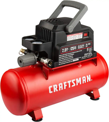 Craftsman 2 Gallon Portable Air Compressor, Oil-Free 125 PSI Hot Dog | 125 PSI Max Pressure & 0.5 CFM @ 90 PSI, Oil-free Pump for Low Maintenance, Lightweight, Model: CMXECXA0200243