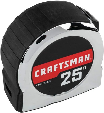 CRAFTSMAN Tape Measure, 25 ft, Retraction Control and Self-Lock, Solid Chrome Finish, Rubber Grip (CMHT37325S)