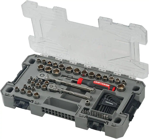 CRAFTSMAN OVERDRIVE 64-Piece Gunmetal Chrome Mechanics Tool Set, Standard SAE/Metric Socket Set, with Hard Case (CMMT99064)
