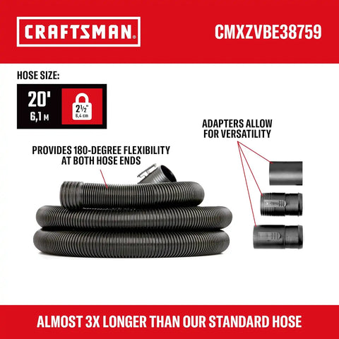 CRAFTSMAN CMXEVBE18595 16 Gallon 6.5 Peak HP Wet Dry Vac, Heavy-Duty Shop Vacuum Wet and Dry with Filter, 4 Dust Bags, 7 ft. Hose, 20 ft. Hose and Attachments for Home Projects & Renovations