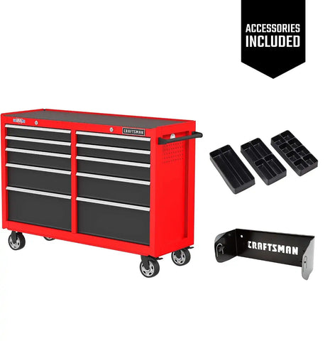 CRAFTSMAN S2000 52" Tool Chest, 10-Drawer Rolling Tool Storage Cabinet with Tray and Holder, Red (CMST352102RB)
