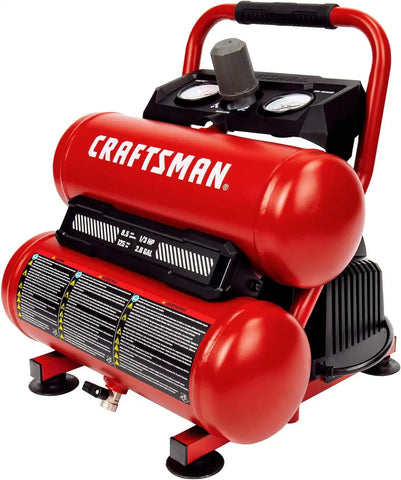 Craftsman 2-Gallon Air Compressor, 1/3 HP Oil-Free Twin Tank, 125 PSI | Lightweight, Home DIY, Tire Inflation, Spray Painting, Oil-free, Low Maintenance, Quiet Operation, 0.5 CFM @ 90PSI