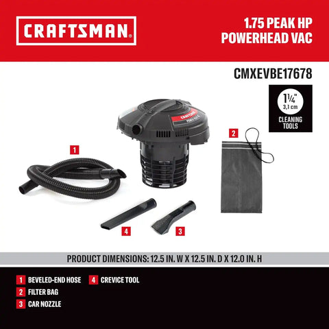 CRAFTSMAN CMXEVBE17678 1.75 Peak HP Wet Dry Shop Vacuum Powerhead Bundle