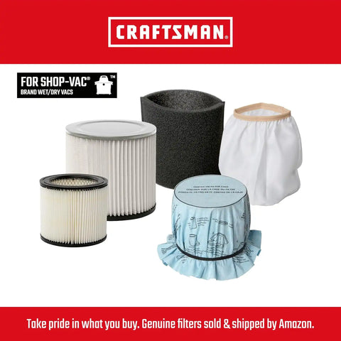 CRAFTSMAN CMXZVBE38752 General Purpose Wet Dry Shop Vacuum Filter | Fits Most Wall-Mount Shop-Vac Branded Shop Vacuums, Friction Fit Installation, Traps General Debris