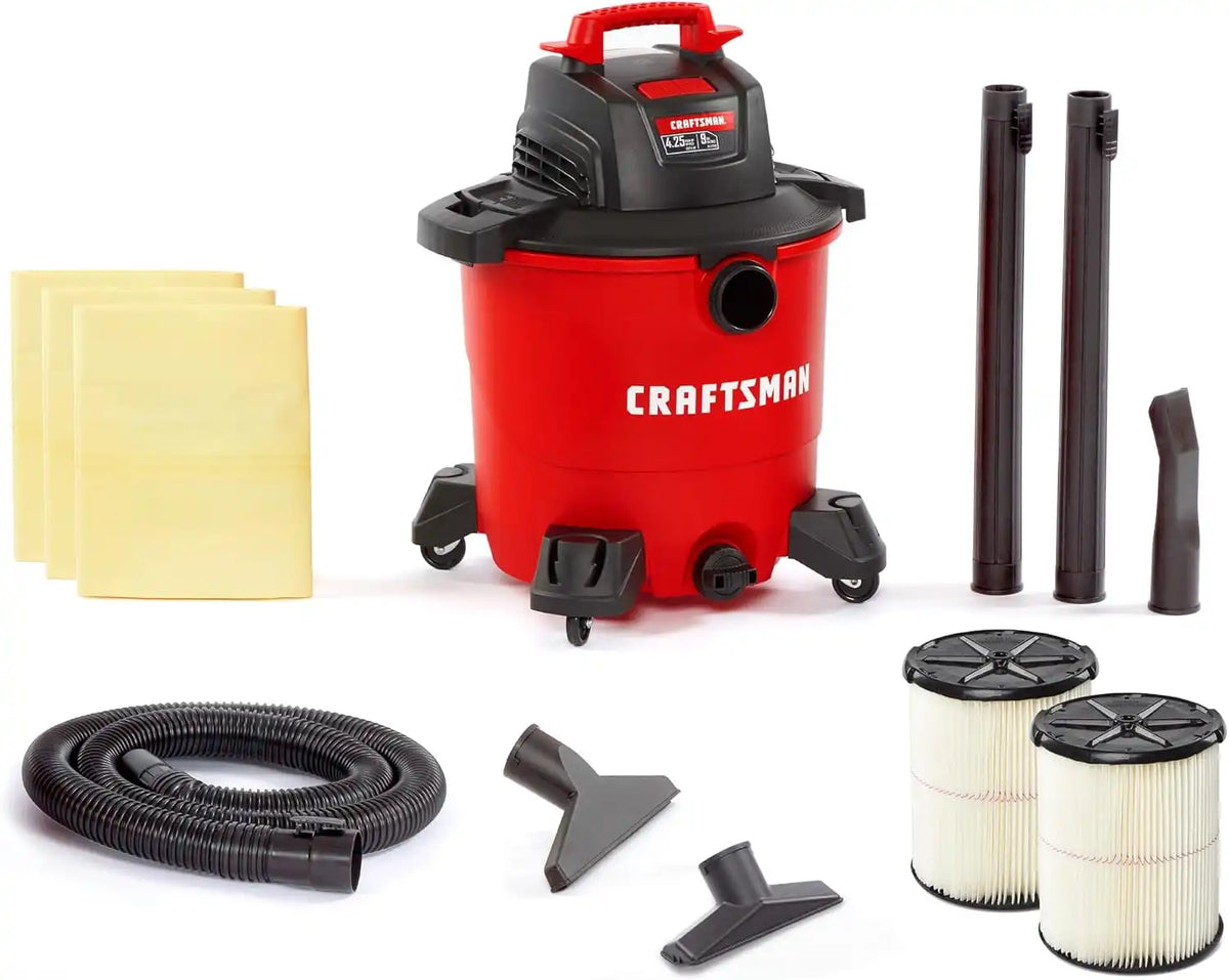 CRAFTSMAN CMXEVBE18590 9 Gallon 4.25 Peak HP Wet Dry Vac, Portable Shop Vacuum Wet and Dry with 2 Filters, 3 Dust Bags, Hose and Attachments for Home, Garage and Automotive Cleaning