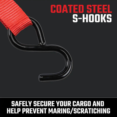 CRAFTSMAN 1" x 10' x 900 lbs Light-Duty Cam Buckle Tie-Down Straps, 4-Pack | 900 lbs Break Strength, XL Padded Grip Release Lever, Weather‑Resistant, Coated S‑Hooks, Easy to Use for Lightweight Cargo
