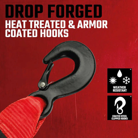 CRAFTSMAN 2" x 20' Tow Strap with Coated, Forged Steel Safety Clip Hooks | 9,000 lbs Break Strength, Coated Forged Steel Safety Clip Hooks, Weather-Resistant Strap, Emergency Flat Terrain Tow Solution