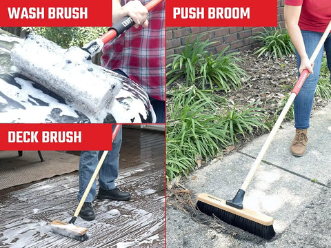 CRAFTSMAN CMXMKIT0080 3-Piece Heavy Duty Cleaning Tool Set with 10 in.All-Surface Wash,12 in. Scrubbing Deck Brush & 18 in. Push Broom, Brown