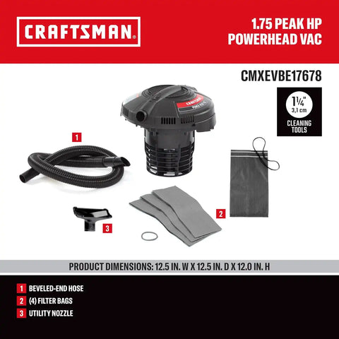 CRAFTSMAN CMXEVBE17678 1.75 Peak HP Wet Dry Shop Vacuum Powerhead Bundle