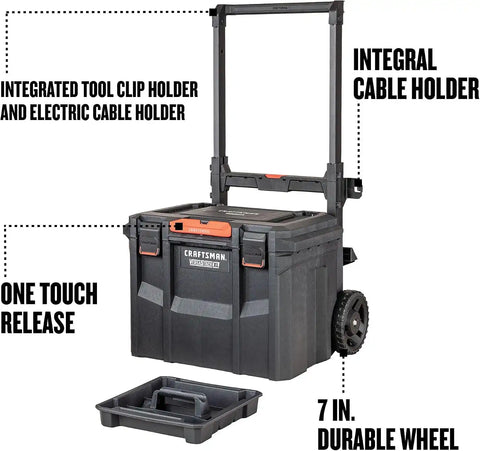 CRAFTSMAN VERSASTACK XL Tool Box with Wheels, Waterproof, Stackable System, Portable Rolling Storage for Indoor/Outdoor Use, 22.5 Inch (CMST21445)