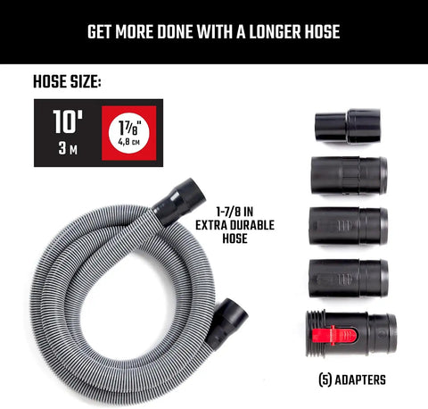CRAFTSMAN CMXZVBE38804 1-7/8 in. x 10 ft. Professional Wet Dry Vacuum Hose | Industrial-Grade Shop Vacuum Hose Attachment Kit, Fits Most Wet/Dry Vacuums with a 1-7/8 in. Diameter Hose