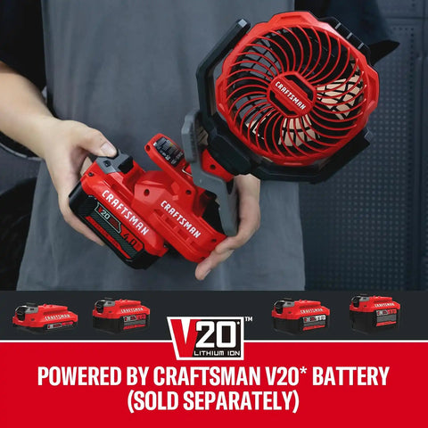 CRAFTSMAN Portable Clip On Fan, 4" Cordless Small Desk Fan Battery Powered, Lightweight Clamp Fan, 2 Speeds 300° Pivot & 270° Tilt, 200 CFM, CMXEFXA520402(Tool Only)
