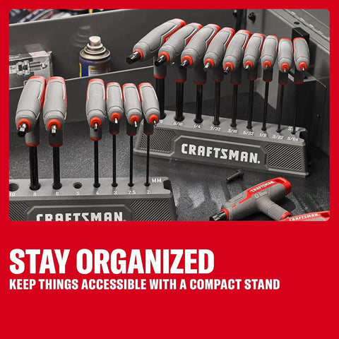 CRAFTSMAN OVERDRIVE SAE T Handle Allen Wrench Set, 9 PC (CMHT26032) | T-handle hex key set, Includes 9 PCs from 5/64 In to 3/8 In, Corrosion resistant, Tight Torque, Organizer stand