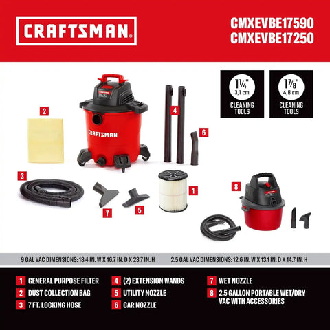 CRAFTSMAN 9 Gal. 4.25 Peak HP and 2.5 Gal. 2.5 Peak HP Shop Vacuum Bundle