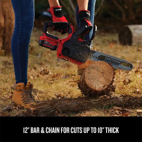 CRAFTSMAN V20 Cordless Chainsaw, 12-Inch Electric Chainsaw, Battery Powered, Battery and Charger Included (CMCCS620M1)