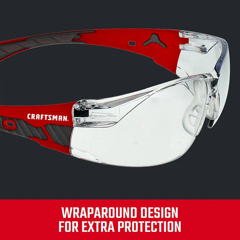 Craftsman 200, Safety Glass, Comfort Fit - Clear, Red Frame