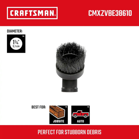 CRAFTSMAN CMXZVBE38610 1-1/4 in. Dusting Brush Wet Dry Vac Attachment | Industrial-Grade Shop Vacuum Accessory for Cleaning Stubborn Debris, Fits 1-1/4 in. Hose Diameter