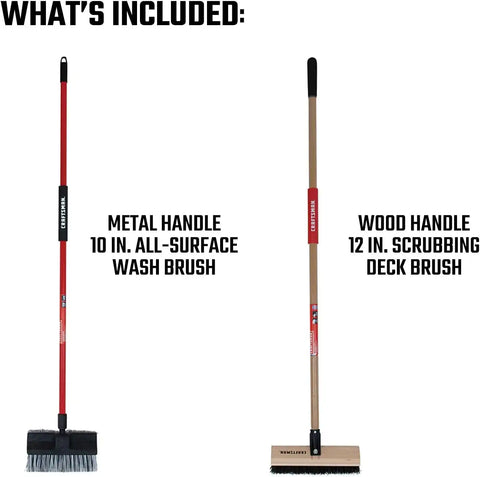 CRAFTSMAN CMXMKIT0100 2-Piece Long Handle Wash Brush Set with 10 in. All-Surface Wash Brush and 12 in. Scrubbing Deck Brush