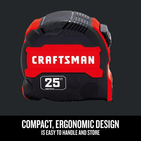 CRAFTSMAN 25-Ft Tape Measure with Fraction Marketing,Retractable,Manual-Locking Blade (CMHT37443S),(Pack of 12)