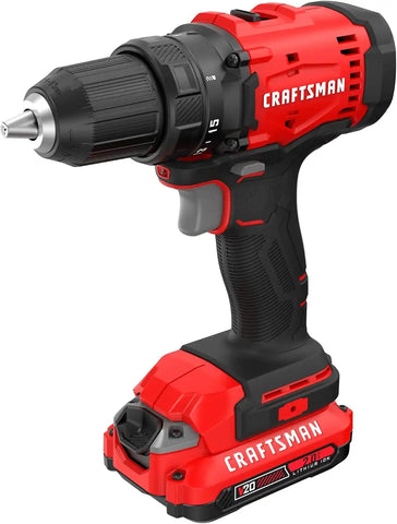 CRAFTSMAN V20 1/2 in Cordless Drill Set With 2.0 Ah Battery, Charger and Double Ended Bit, LED Light, Long Runtime, Ergonomic Power Drill Driver (CMCD702D1)