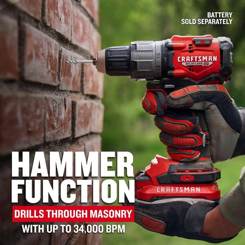 CRAFTSMAN V20 1/2 Inch Cordless Hammer Drill, Bare Tool Only (CMCD726B)