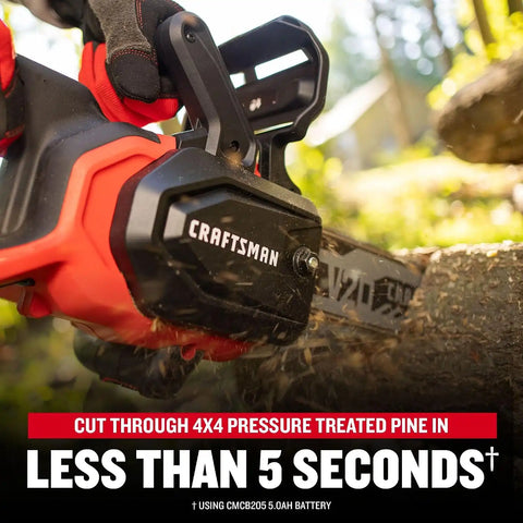 CRAFTSMAN V20 RP Cordless Chainsaw, Powerful and Lightweight, 12 Inch, 5Ah Battery and Charger Included (CMCCS630P1)