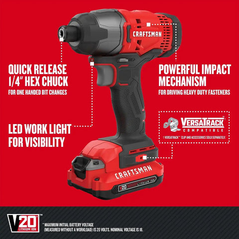 CRAFTSMAN V20 Cordless 4-Tool Power Tool Combo Kit with 2 Batteries and Charger (CMCK400D2)