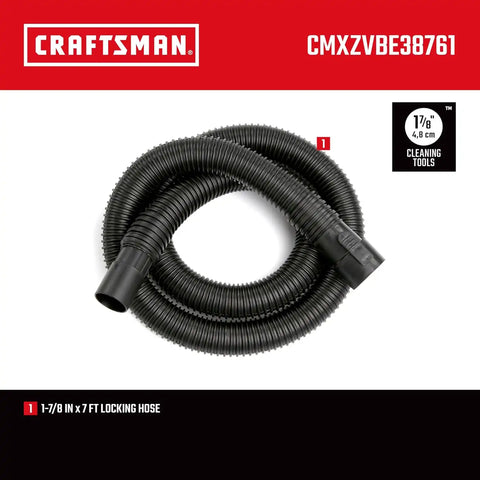 CRAFTSMAN CMXZVBE38761 1-7/8 in. x 7 ft. POS-I-LOCK Wet Dry Vacuum Hose | Industrial-Grade Shop Vacuum Hose Attachment, Fits Most CRAFTSMAN Wet/Dry Vacuums with a 1-7/8 in. Diameter