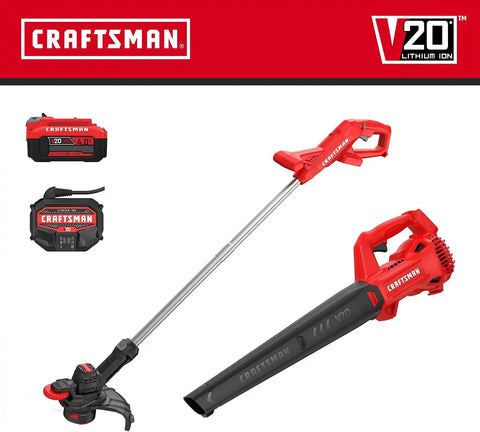 CRAFTSMAN V20 Cordless String Trimmer/Edger and Leaf Blower Combo with 4.0 Ah Battery and Charger, Wide Cut Weedwacker, 90 MPH Blower, Lightweight (CMCK279M1)