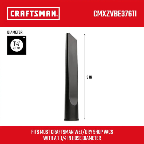 CRAFTSMAN CMXZVBE38611 1-1/4 in. Crevice Tool Wet Dry Vac Attachment | Industrial-Grade Shop Vacuum Accessory for Cleaning Tight Spaces, Fits 1-1/4 in. Hose Diameter