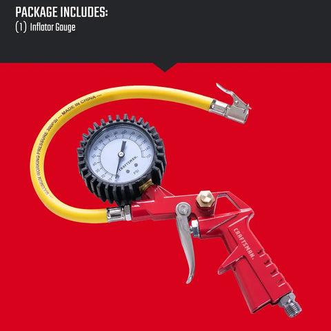 CRAFTSMAN Inflator Gun, 0-150 PSI, 3-in-1 Multi-Function Gauge, Air Chuck and Relief Valve, Cold-Resistant 12-in Inflation Hose, Versatile Attachments, and 1/4-in NPS Male Threads
