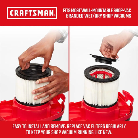 CRAFTSMAN CMXZVBE38752 General Purpose Wet Dry Shop Vacuum Filter | Fits Most Wall-Mount Shop-Vac Branded Shop Vacuums, Friction Fit Installation, Traps General Debris