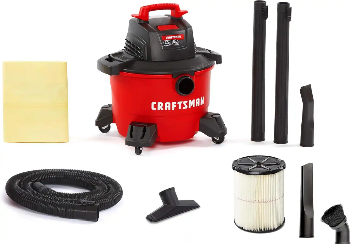 CRAFTSMAN CMXEVBE17584 6 Gallon 3.5 Peak HP Wet Dry Shop Vacuum Bundle