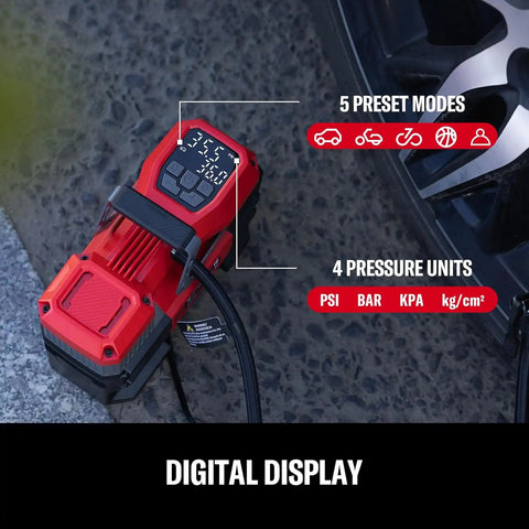 CRAFTSMAN Portable 12V Tire Inflator with Digital Gauge & Auto Shut-Off | 150 PSI Air Compressor with LED Light and 12V DC Car Plug Compact Air Pump for Car Tires, Bikes & Sports Equipment